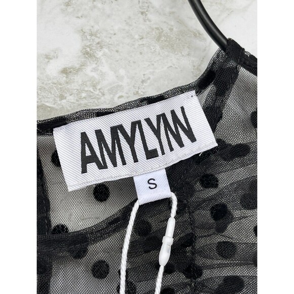 Amy Lynn Dover Tiered Mesh Dress in black with a polka dress size Small - Picture 8 of 13